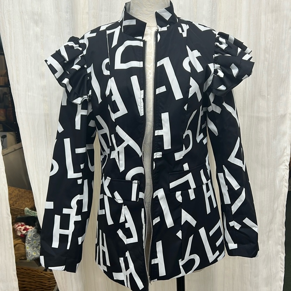 Black and White Graphic Zip Up Jacket